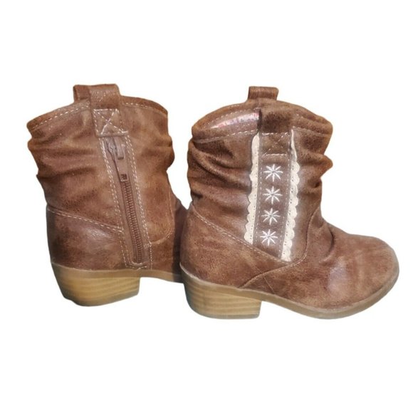 GIRLs Size 6 Med JUMPING BEANS Tan FAUX Leather COWGIRL Boots EUC - Picture 3 of 9